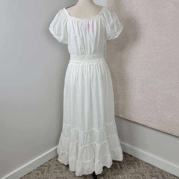 Betsy Johnson NEW Women's L White Swiss Dot Smocked Waist Cottagecore Boho Dress - Picture 4 of 13